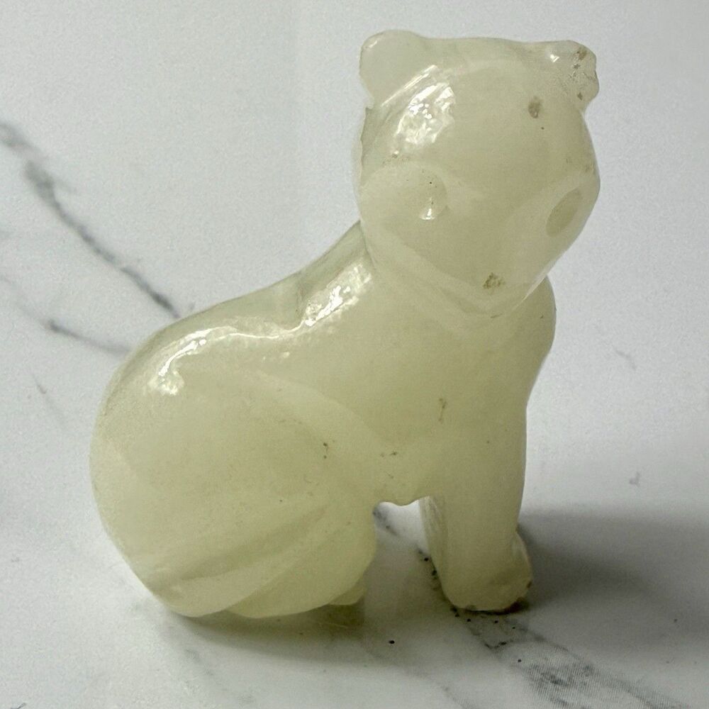 Vtg Polished Alabaster Jade Color Cat Figurine Small Translucent Stone Carving